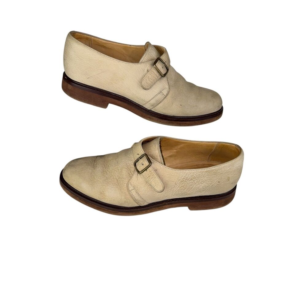 Giorgio Armani Mens Suede Toe Monk Strap Oxford Dress Shoes Beige Size 9 - Picture 7 of 13